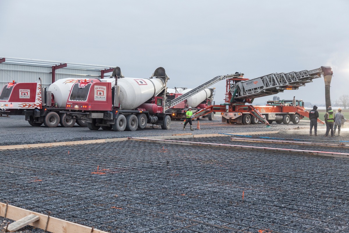 concrete trucks waiting to pour